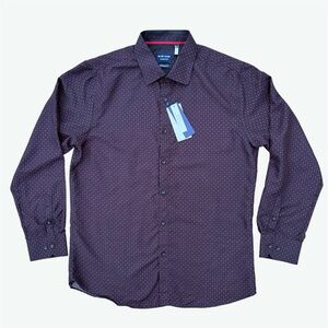 Silver Stone Black with Red Geometric Pattern Long Sleeve Dress Shirt, Men’s XXL